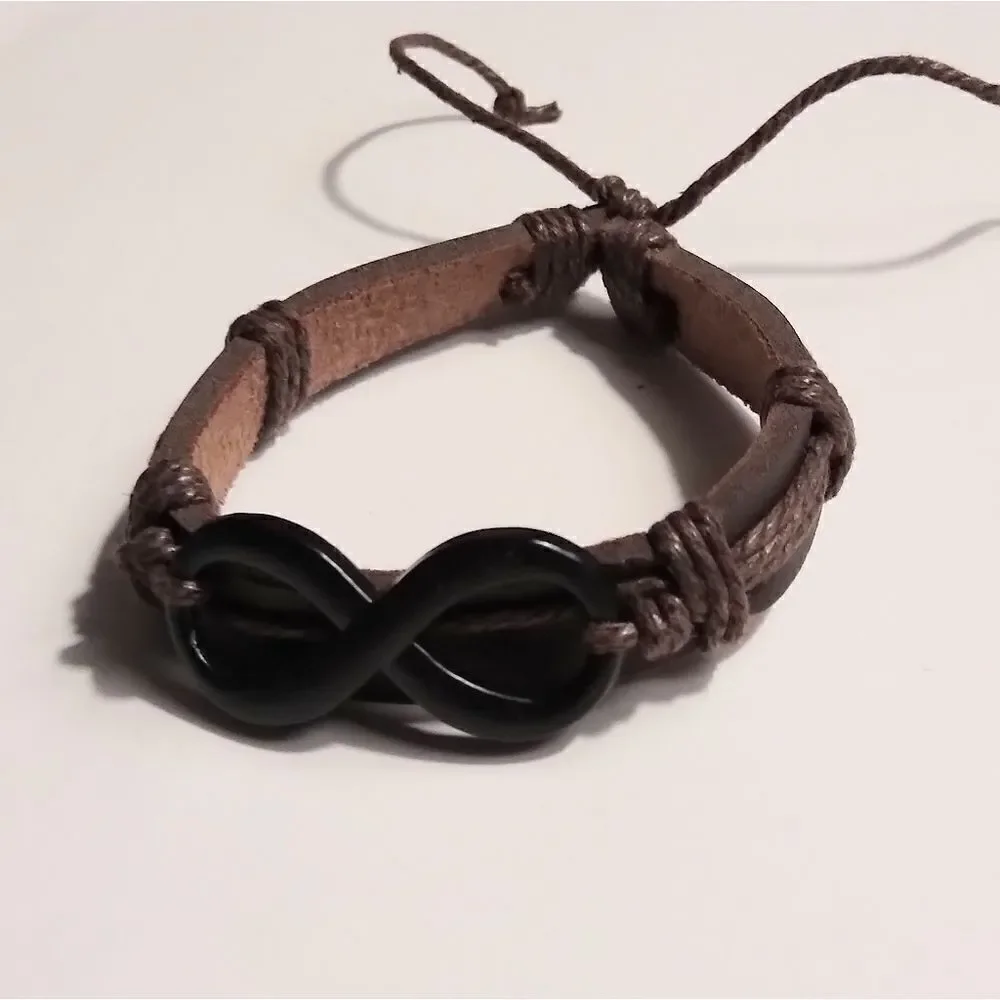 ‎Men's leather bracelet infinity brown New c9